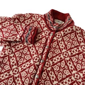 L.l. Bean Womens M Wool Fair Isle Cardigan Button Sweater Vintage USA •••FLAW•••
